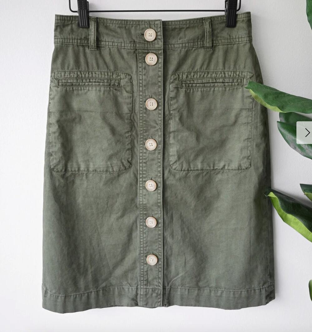 J.Crew Reimagined Button Front Twill Skirt Olive Size 16